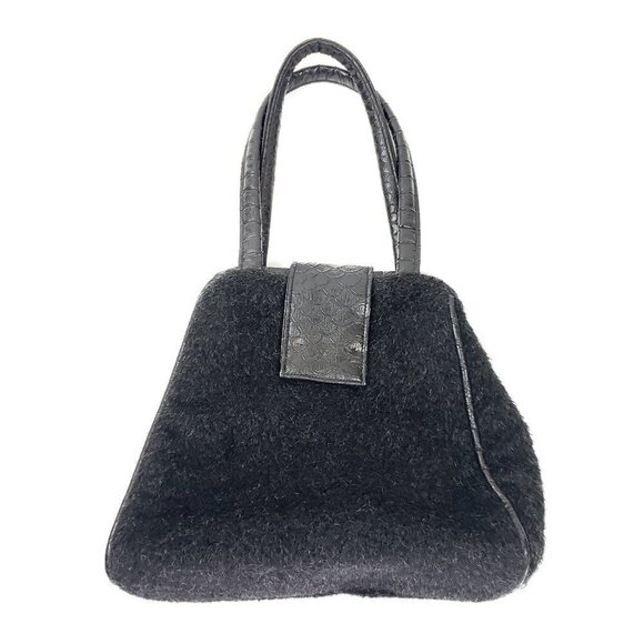 Bosom buddy bags fabric/ leather charcoal bowler shoulder bag